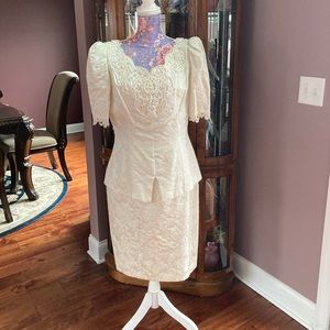 Vintage Scott McClintock Ivory Brocade Peplum Dress